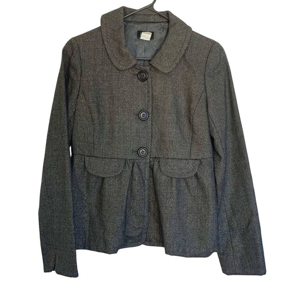 J.Crew Molly Peplum Wool Tweed Blazer Womens 2 Brown Peter Pan Collar Buttons